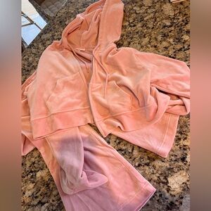 Colsie Pink Velour Cropped Hoodie & Bootcut Pants Set Medium